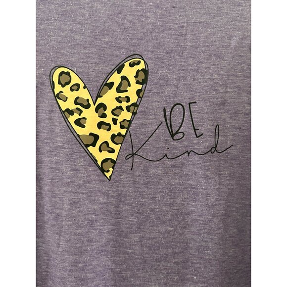 Purple "Be Kind" Graphic Tee With Leopard Print Heart - Picture 3 of 4